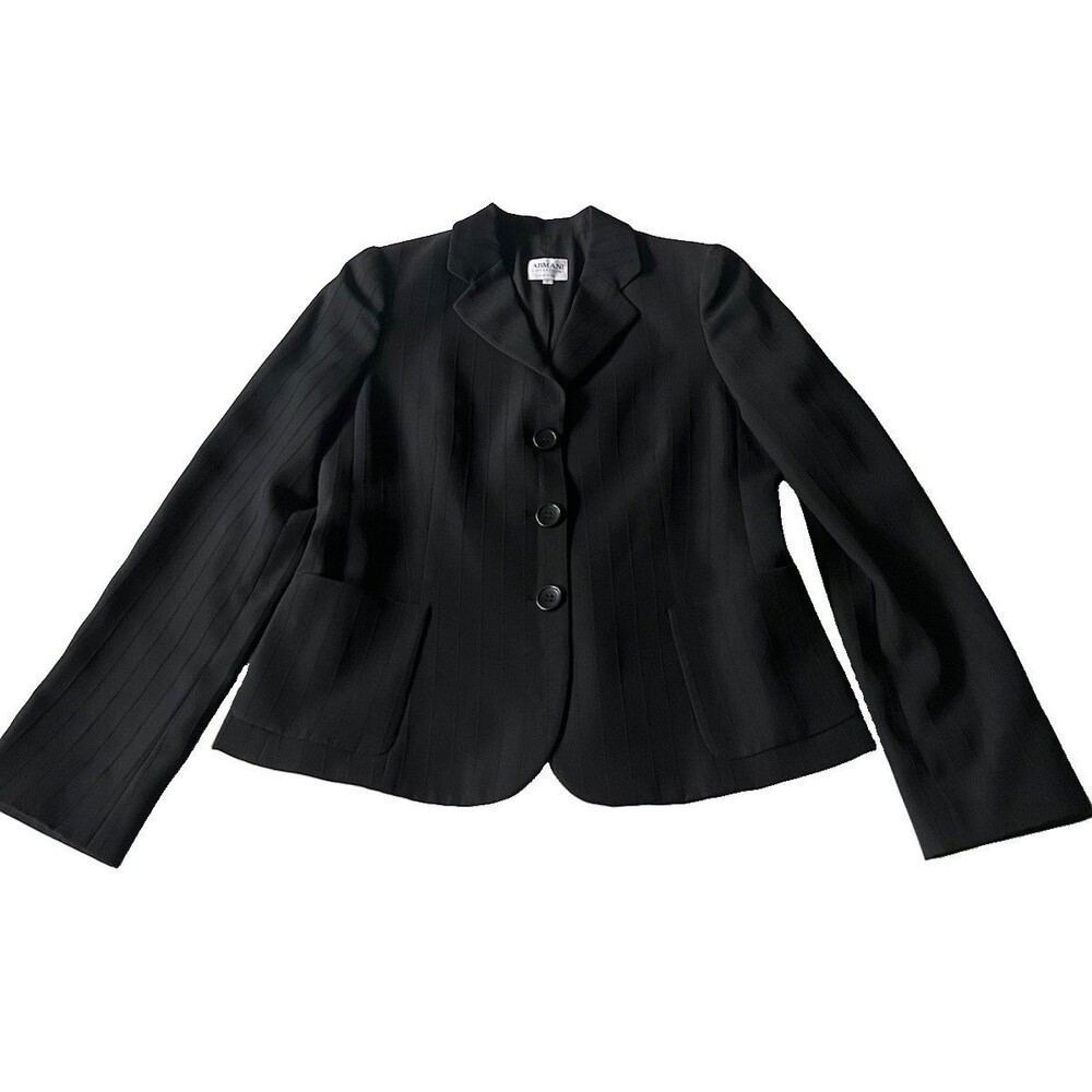 Armani Collezioni Blazer Womens 8 Black Lined 3 Button Tailored Jacket